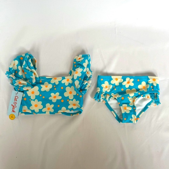 Cat & Jack Two-Piece Ruffle Swimsuit Set (Toddler Girls) UPF 50+ - Picture 1 of 3